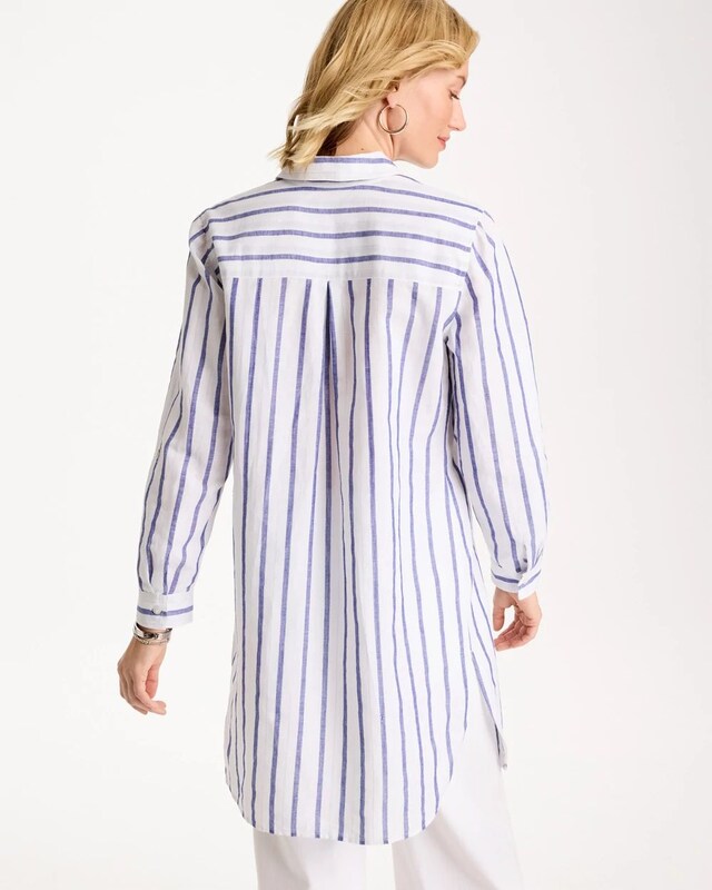 Linen Metallic Striped Duster Shirt - image 4